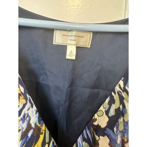 Moulinette Soeurs Anthropologie Blue Silk Oak Apple Faux Wrap Dress Sz 6 EUC - Picture 2 of 7